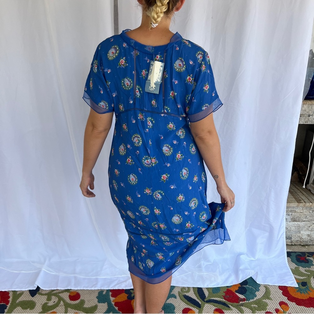 Vintage 90s April Cornell blue floral rayon dress NWT medium - Picture 16 of 17